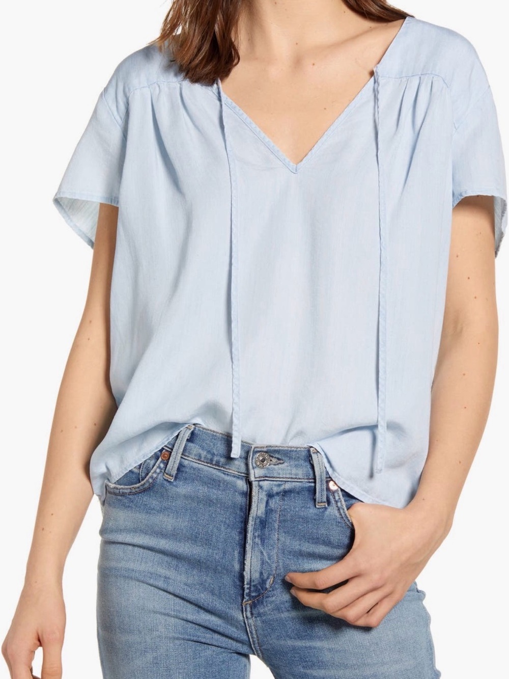 Rails Light Blue V-Neck Short Sleeve Blouse
